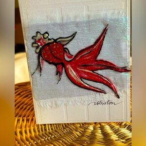 Koi fish greetings card. Hand painted on sheer fabric.